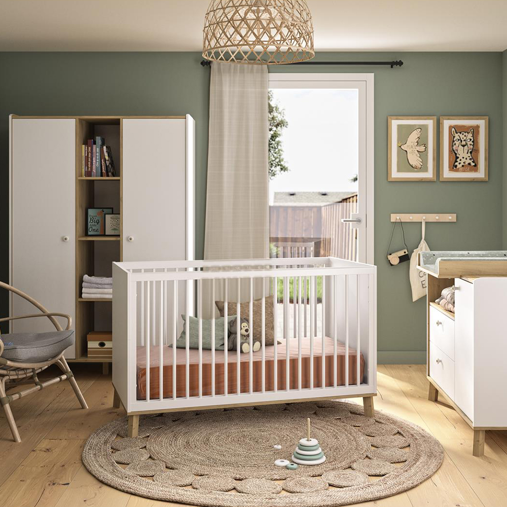 Chambre bébé complète Alba : lit 70x140 commode, armoire Bébé Lune