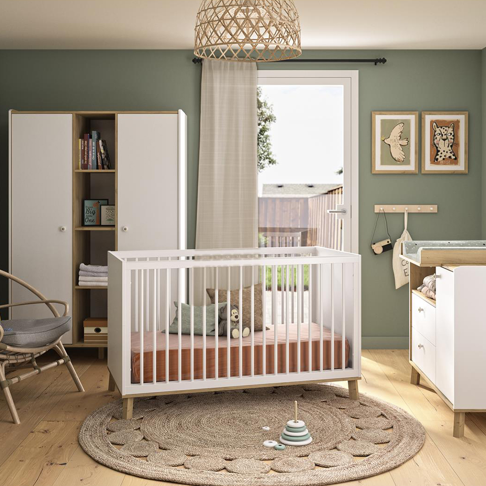 Chambre bébé complète Alba : lit 70x140 commode, armoire  Bébé Lune