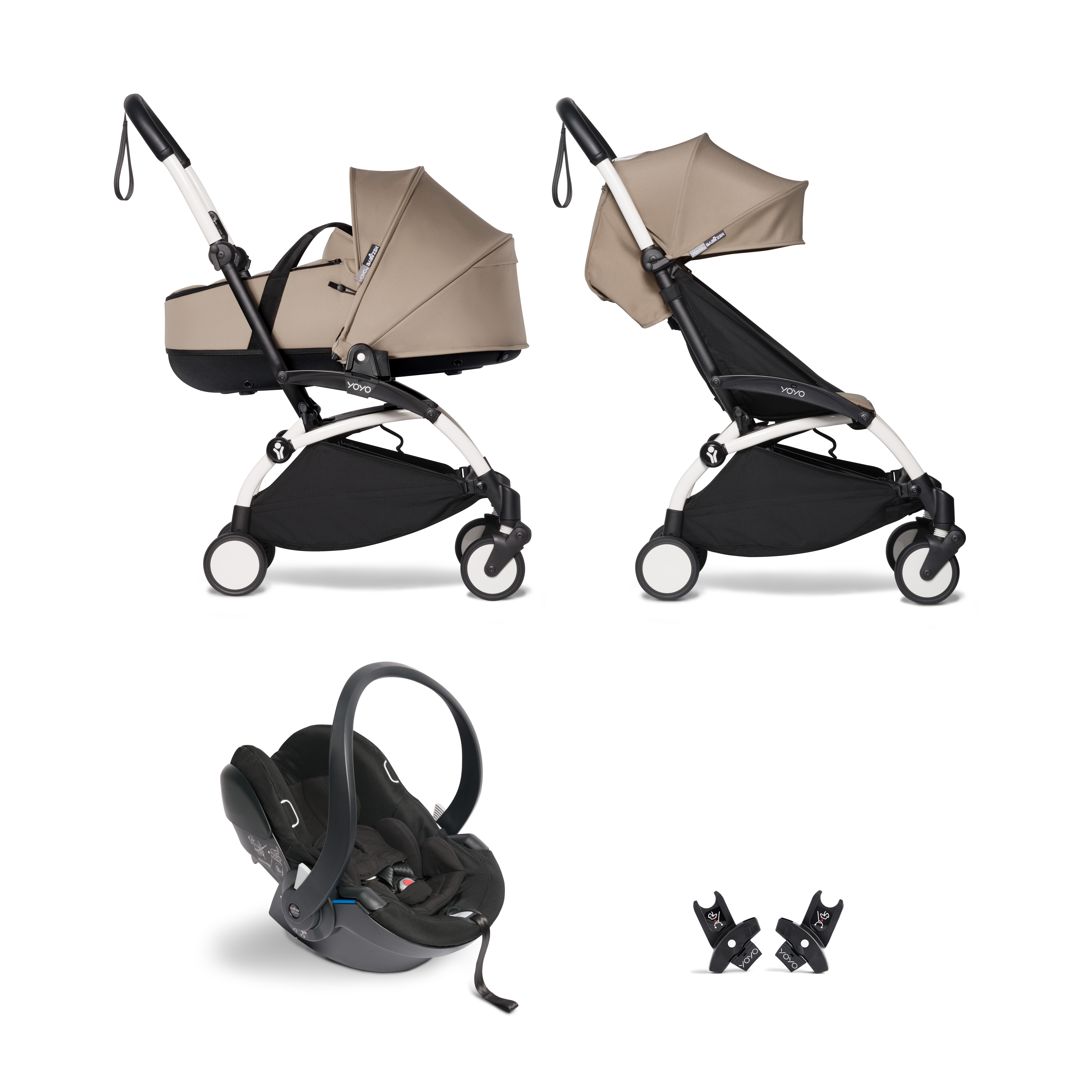 Pack poussette trio YOYO² blanc + pack 6+ + nacelle taupe + coque by BeSafe BABYZEN