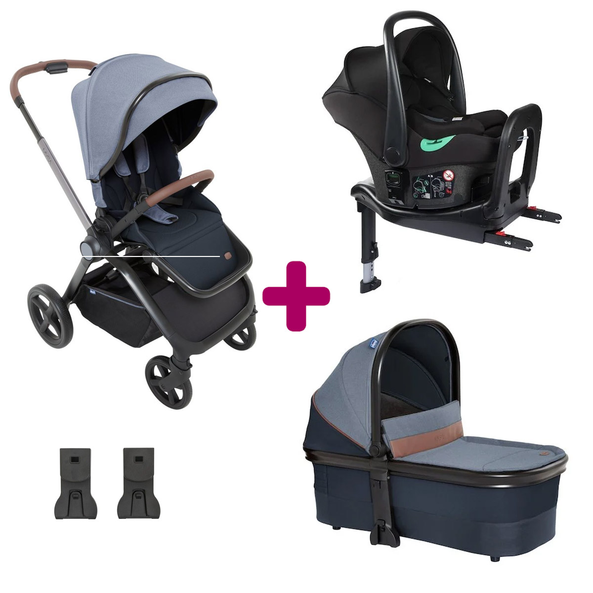 Pack poussette trio Mysa nacelle + siège auto Kiros + adaptateurs Blue  Chicco