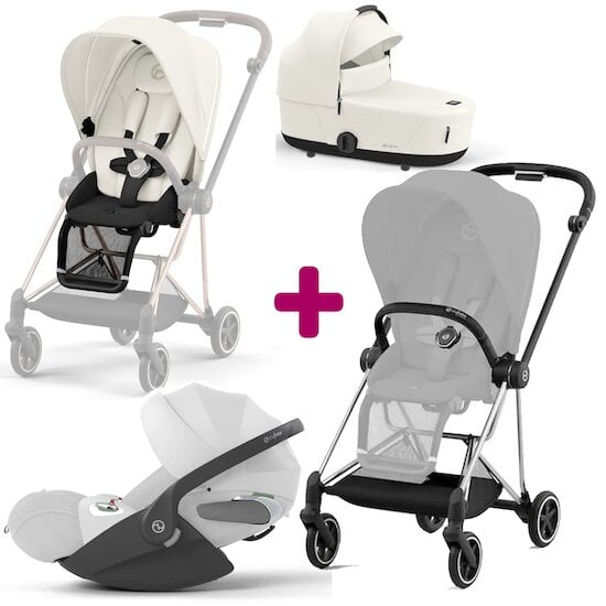 Cybex Pack trio Châssis poussette Mios chrome black +Siège + Nacelle + Cloud T i-size Platinum White  