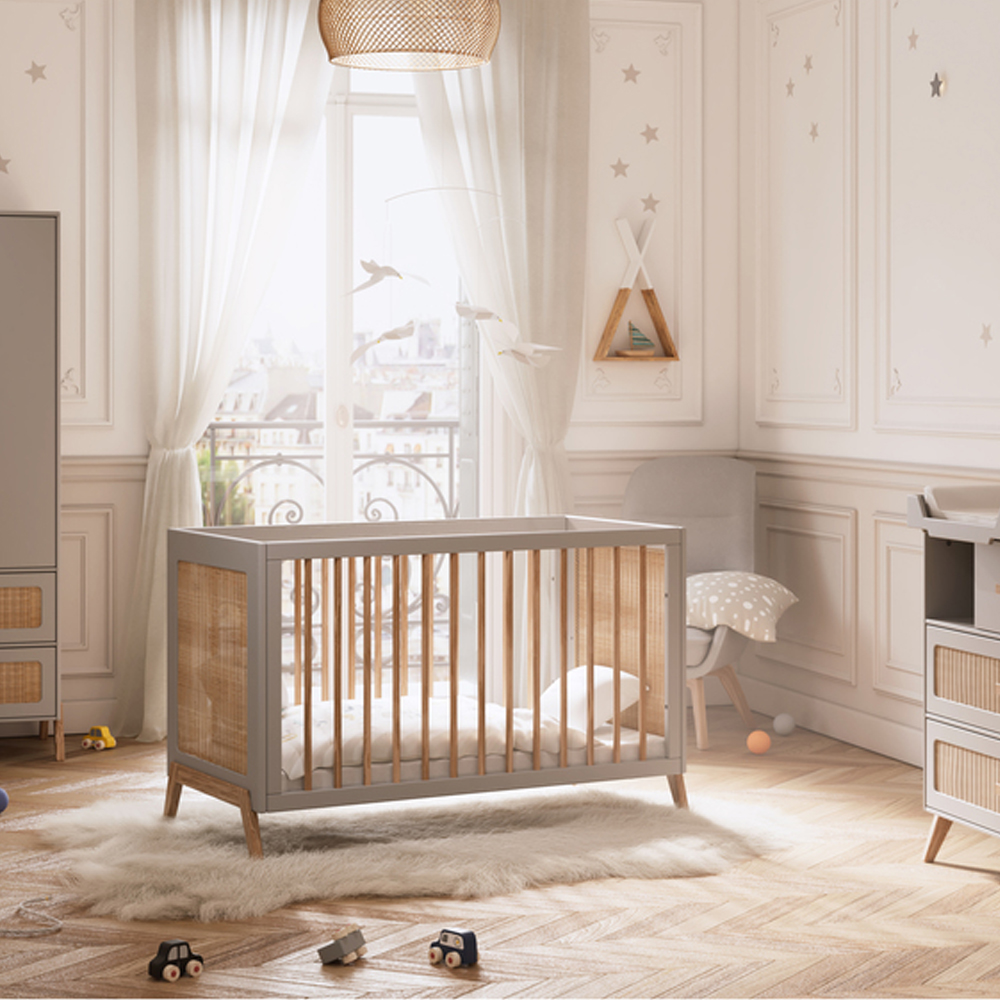 Chambre bébé complète Marélia Gris : lit 60x120, commode, armoire Théo