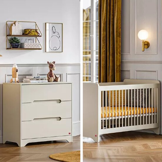 Vox Chambre Duo Ova beige : lit 60x120, commode  