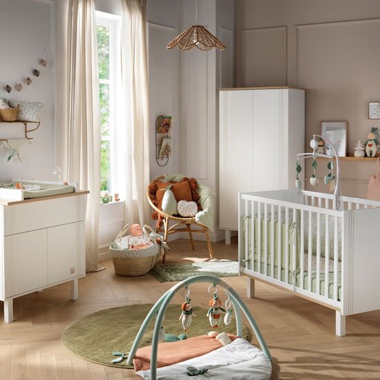 Sauthon Chambre bébé complète Eléonore blanc : lit 60x120, commode, armoire  