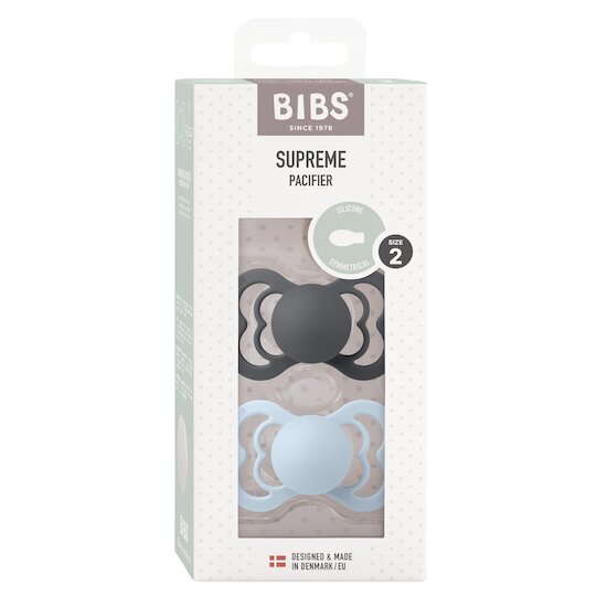 BIBS Tétines Supreme 2 Pack Silicone Iron/Baby Blue 