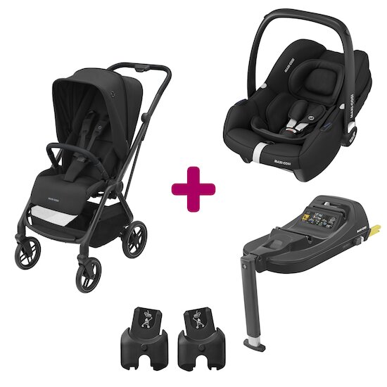 Maxi Cosi Pack poussette duo Léona 2 + cabriofix i-size essential black + base cabriofix i-size  