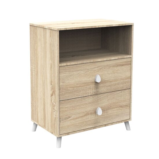 Sauthon Commode 2 tiroirs 1 niche Montana Chêne Doré - Blanc 