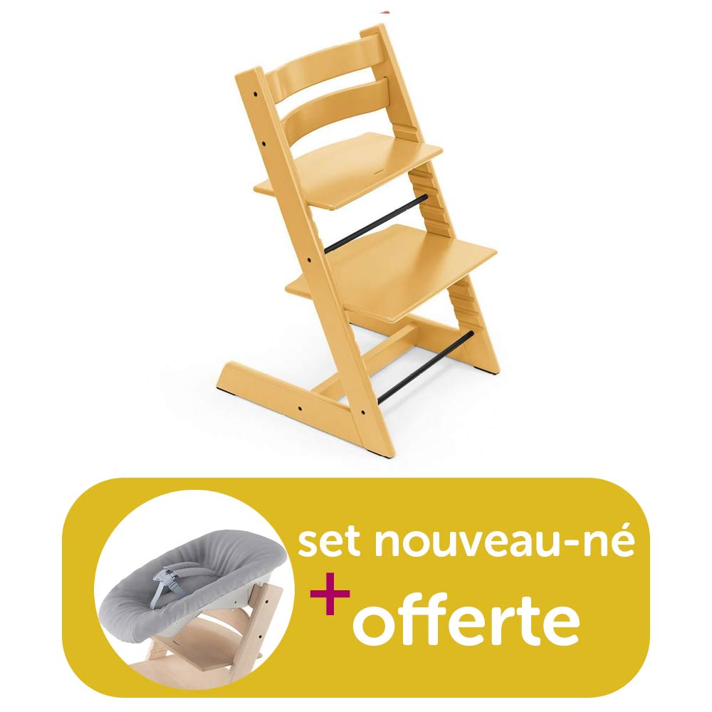 Chaise haute Tripp Trapp jaune tournesol achetée = Newborn set offert  Stokke