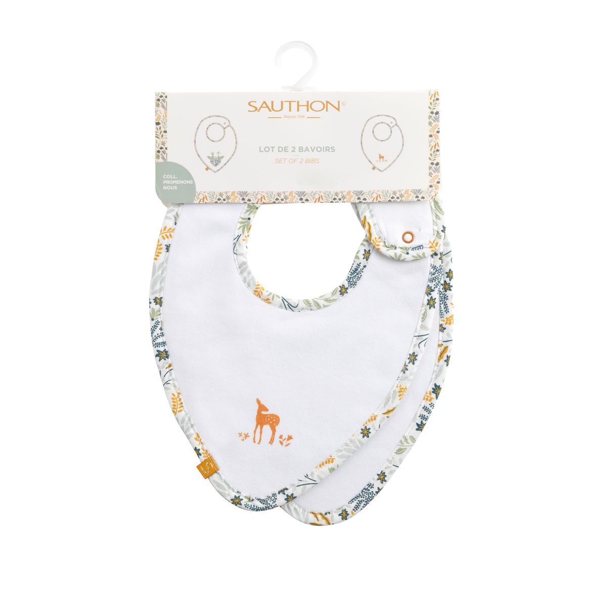 Sauthon - Lot de 2 bavoirs Promenons nous BLANC Sauthon