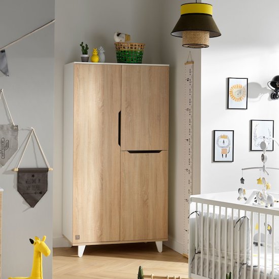 Sauthon Armoire Baltic 3 portes Chêne Doré - Blanc 