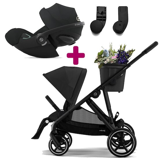 Cybex Pack Poussette Duo Gazelle S 2023 Noir Moon Black + adaptateurs + Coque Cloud G i-Size Tissu Plus Moon Black  