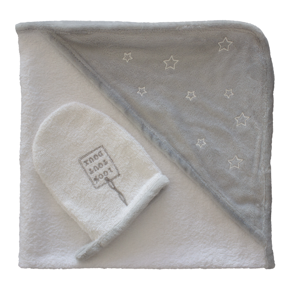 Les Chatounets - Sortie de bain + gant Ours Chic GRIS Les Chatounets