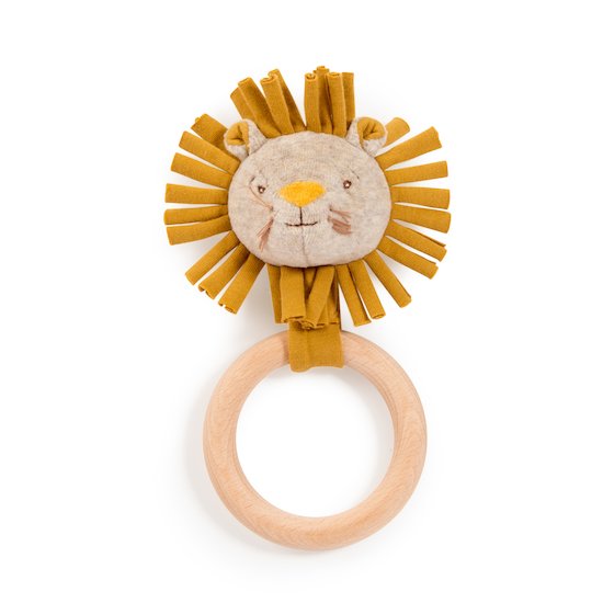 Moulin Roty Anneau-hochet bois tête lion Sous mon baobab Multicolore 