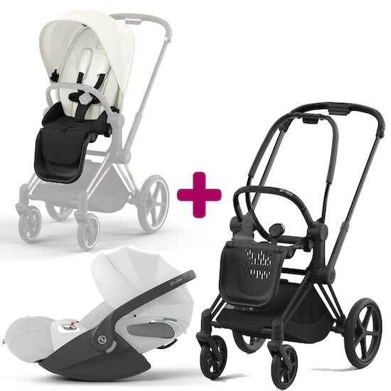 Cybex Pack Duo Chassis Priam matt black + Siège+ Cloud T i-size Tissus Plus Platinum White  