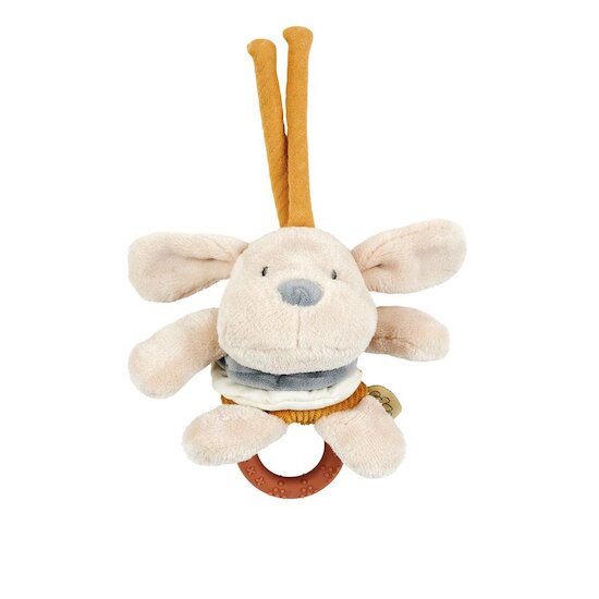 Nattou Charlie Peluche chien vibrato avec anneau Beige 19 cm