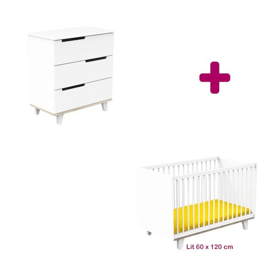 Sauthon Chambre bébé duo Baltic : lit 60x120, commode  