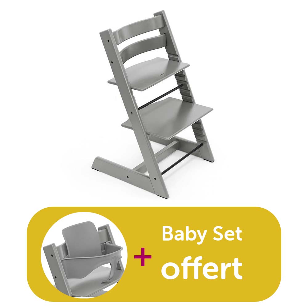 Chaise tripp trapp achetée Gris tempête = baby set gris tempête offert Stokke