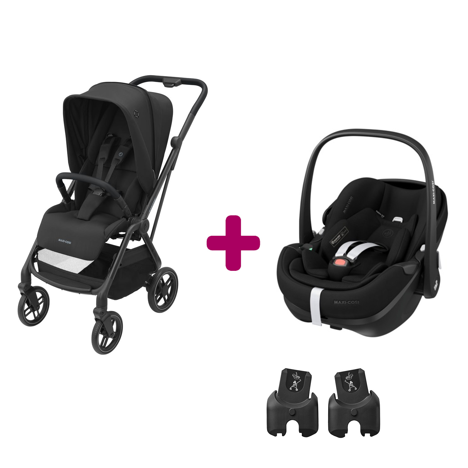 MAXI COSI - Pack poussette duo Léona 2 + pebble 360 pro 2 essential black  Maxi Cosi