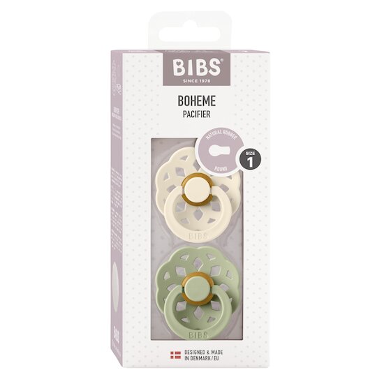 BIBS Tétines Boheme 2 Pack Caoutchouc naturel Ivory/Sage 6-18 mois BIBS Tétines Boheme 2 Pack Caoutchouc naturel Ivory/Sage 6-18 mois