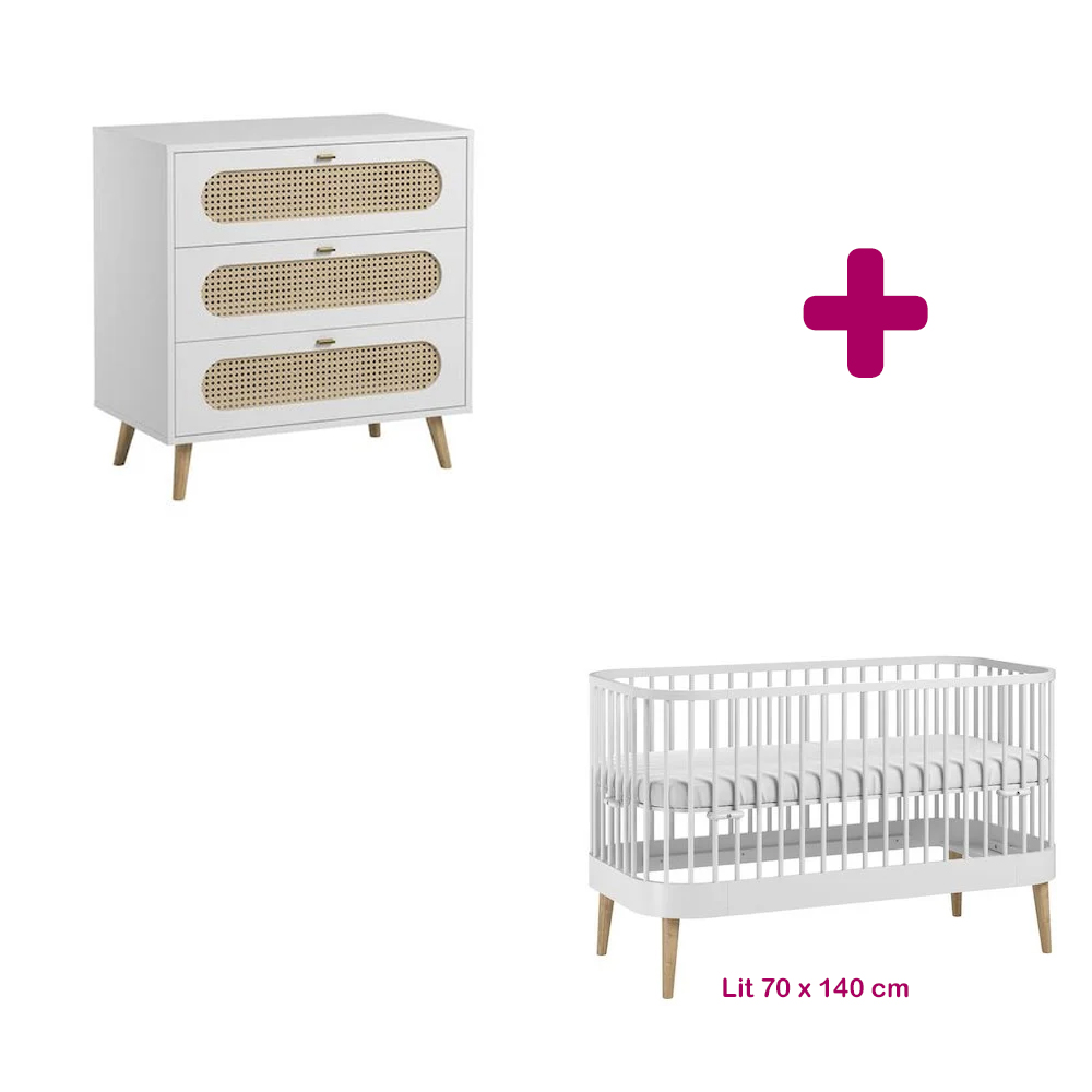 Chambre Duo Canne Paris : lit transformable 70x140, commode Vox