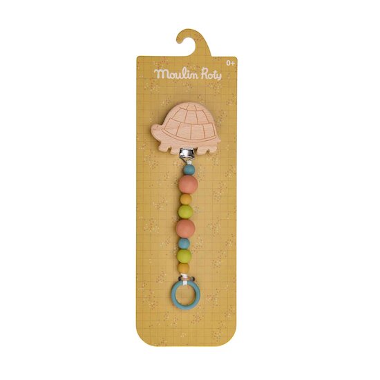 Moulin Roty Attache-tétine bois et silicone tortue Multicolore 