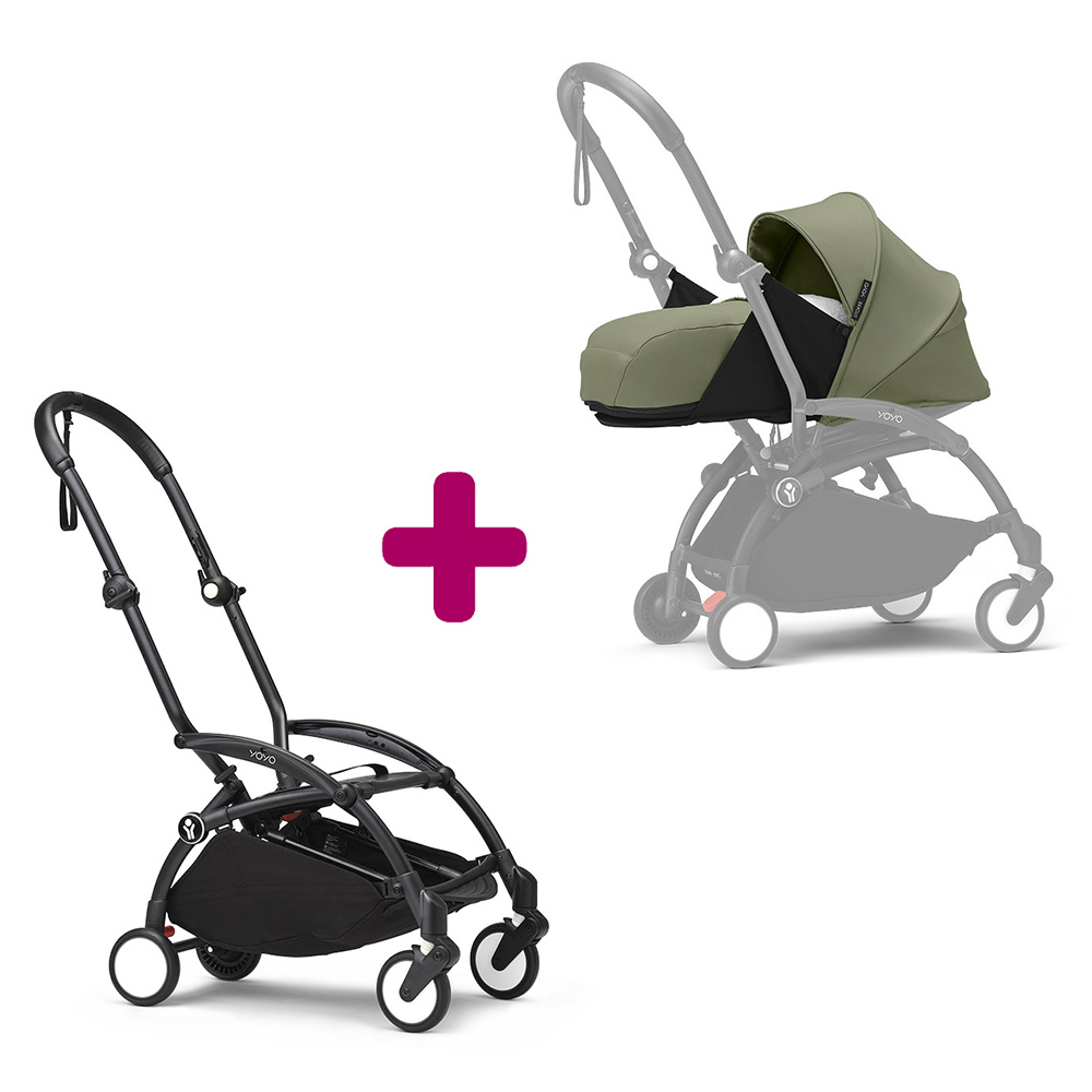 Stokke - Pack chassis poussette YOYO³ Noir + pack nouveau-né 0+ YOYO³ Olive  Stokke