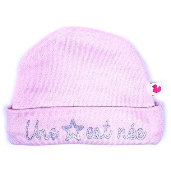 BB&Co Bonnet doublé pur coton "Une étoile est née" Rose Pastel Naissance