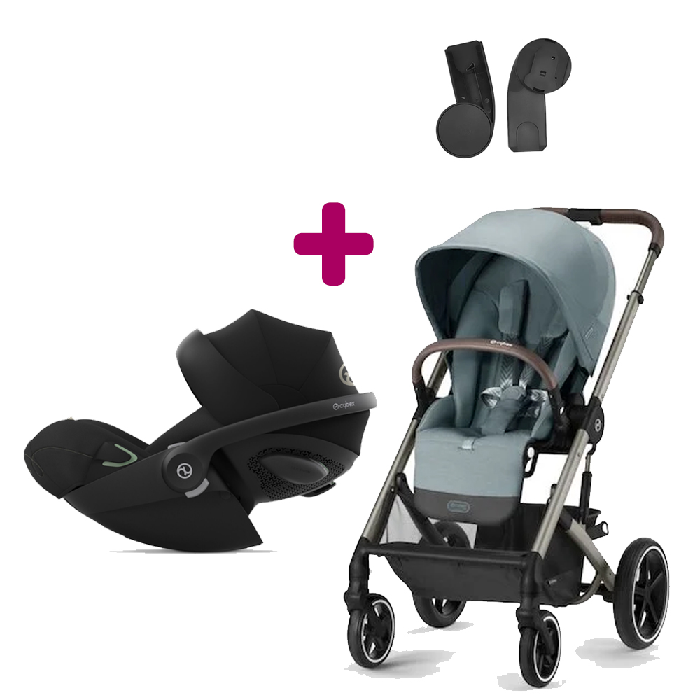 Cybex - Pack Poussette Duo Balios S Lux châssis Silver sky blue + adaptateurs + Coque Cloud G iSize Moon Black  Cybex