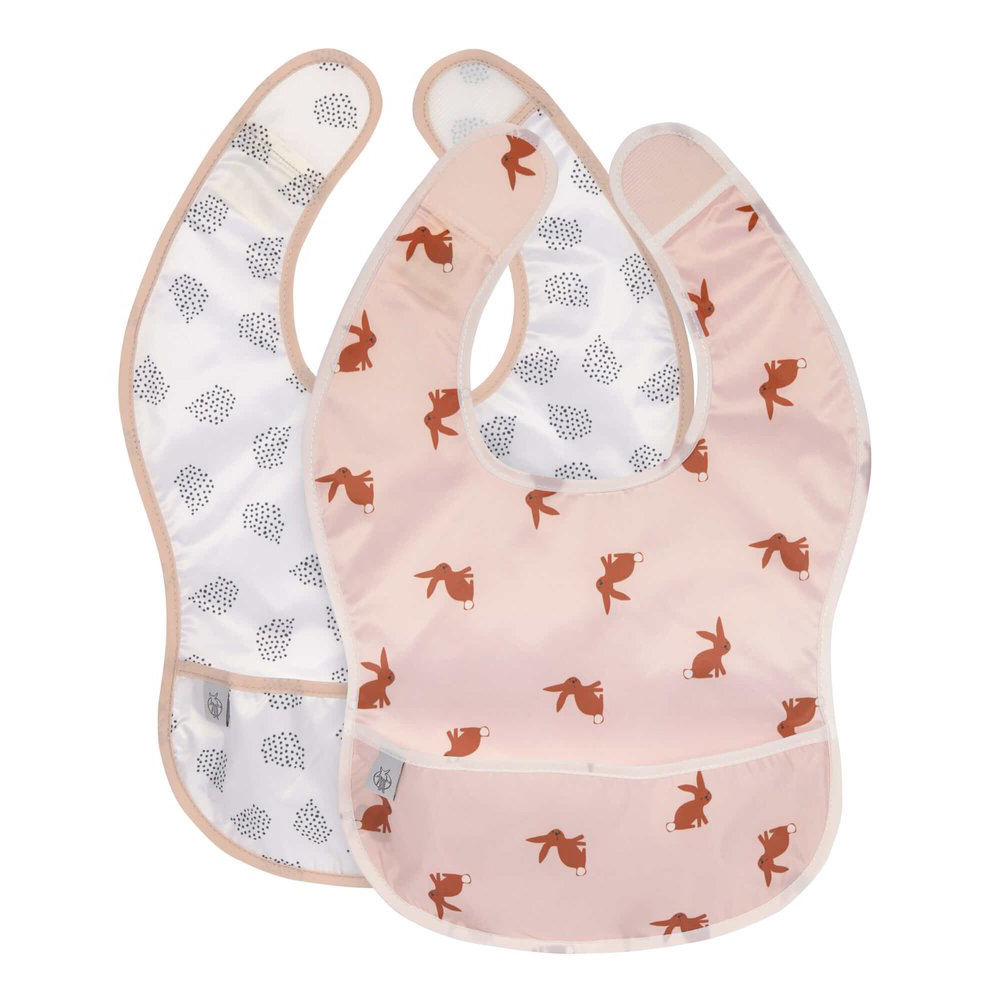 Lässig - 2 bavoirs avec poche Little Forest Lapin ROSE Lässig