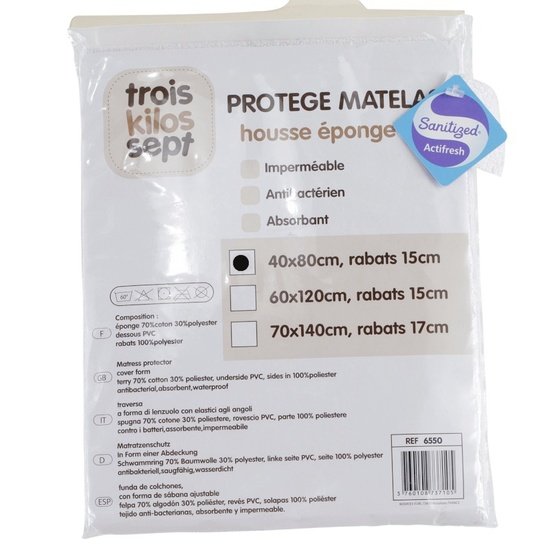 Trois Kilos Sept Protège matelas éponge Eponge 40x80 cm