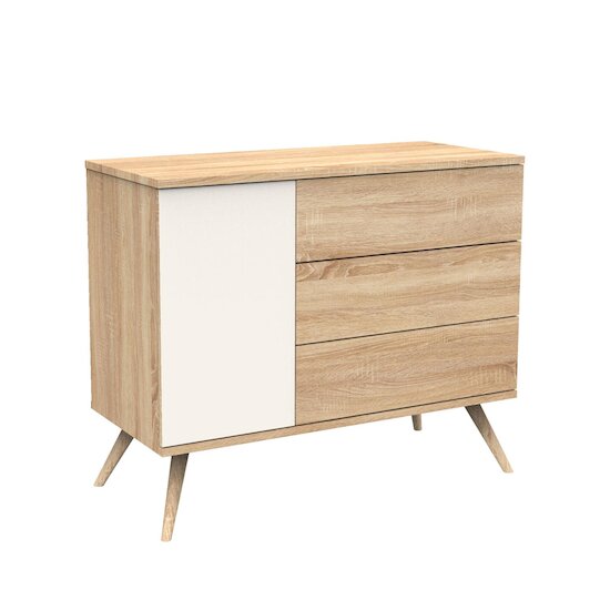 Sauthon Commode 3 porte Seventies Chêne Doré - Vanille - Hêtre Vernis Naturel  Sauthon Commode 3 porte Seventies Chêne Doré - Vanille - Hêtre Vernis Naturel