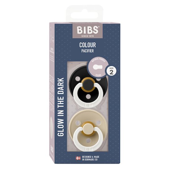BIBS Tétines Colour 2 Pack Caoutchouc naturel Black Glow/Vanilla Glow 