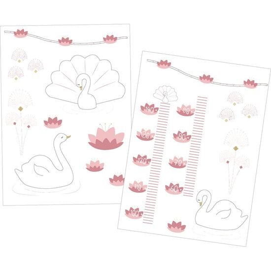 Sauthon Stickers muraux Swan Rose Framboise - Blanc - Doré 