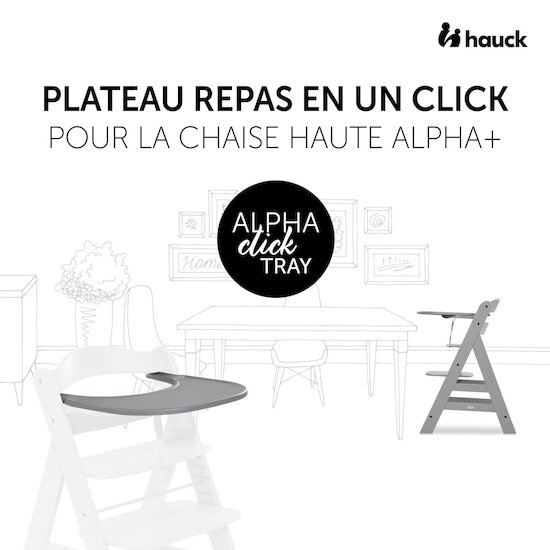 Hauck Plateau Pour chaise haute Alpha Click Tray Grey  Hauck Plateau Pour chaise haute Alpha Click Tray Grey