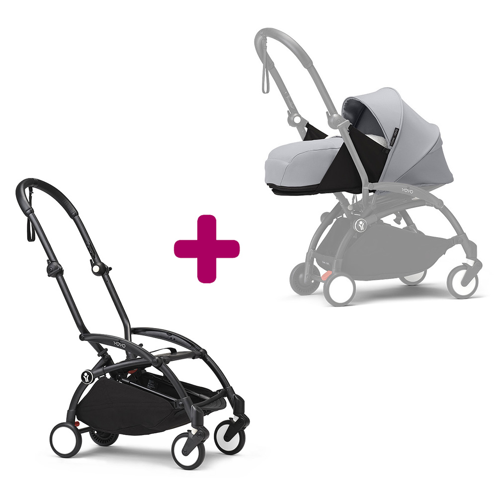 Stokke - Pack chassis poussette YOYO³ Noir + pack nouveau-né 0+ YOYO³ Stone  Stokke