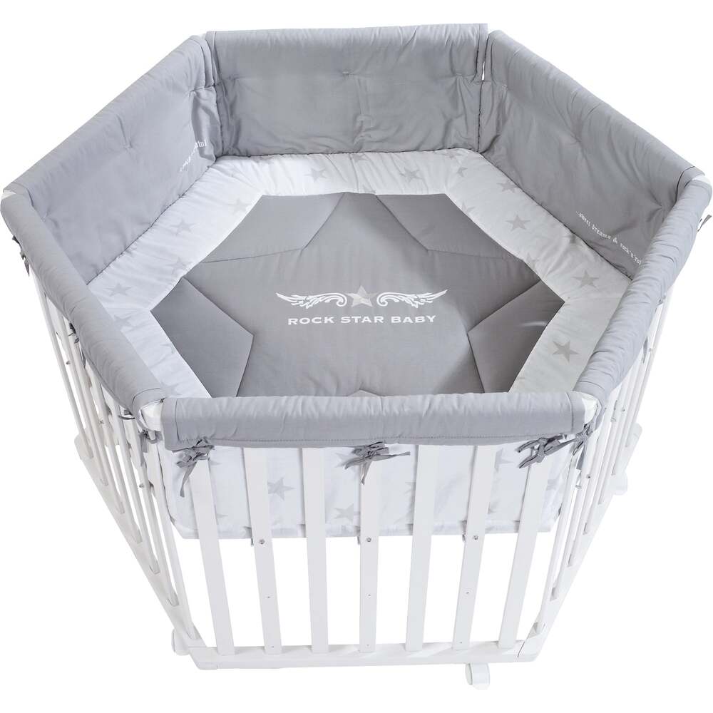 Parc bébé hexagonal Rock Star Baby + tapis BLANC Roba