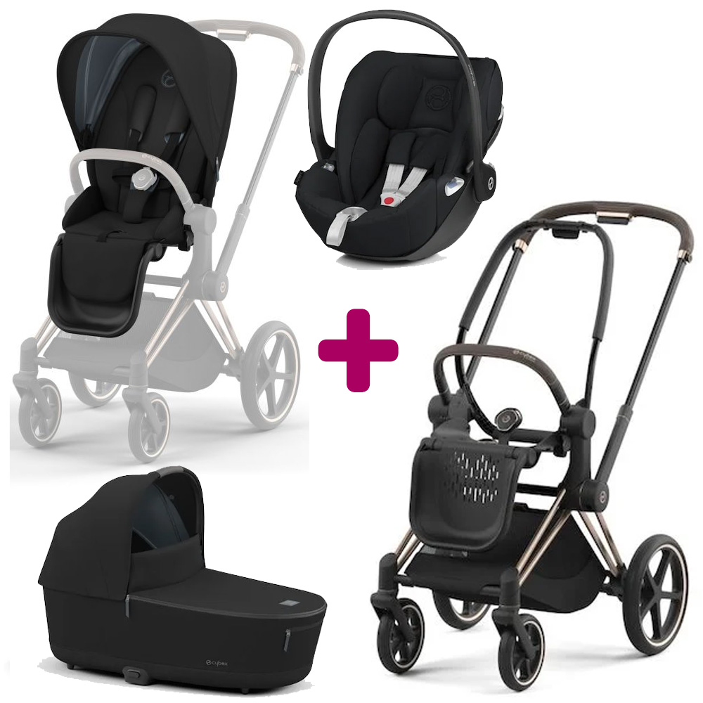 Pack poussette trio Priam 2022 Rosegold + siège + coque Cloud Z + nacelle de luxe Deep black Cybex