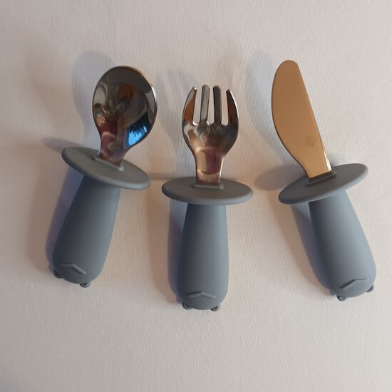 Babireva Set de 3 couverts inox avec colerette de protection Gris  Babireva Set de 3 couverts inox avec colerette de protection Gris