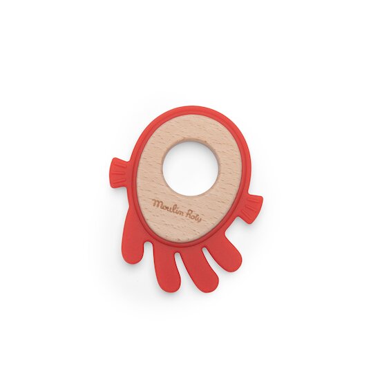 Moulin Roty Anneau de dentition bois et silicone poulpe Rouge  Moulin Roty Anneau de dentition bois et silicone poulpe Rouge