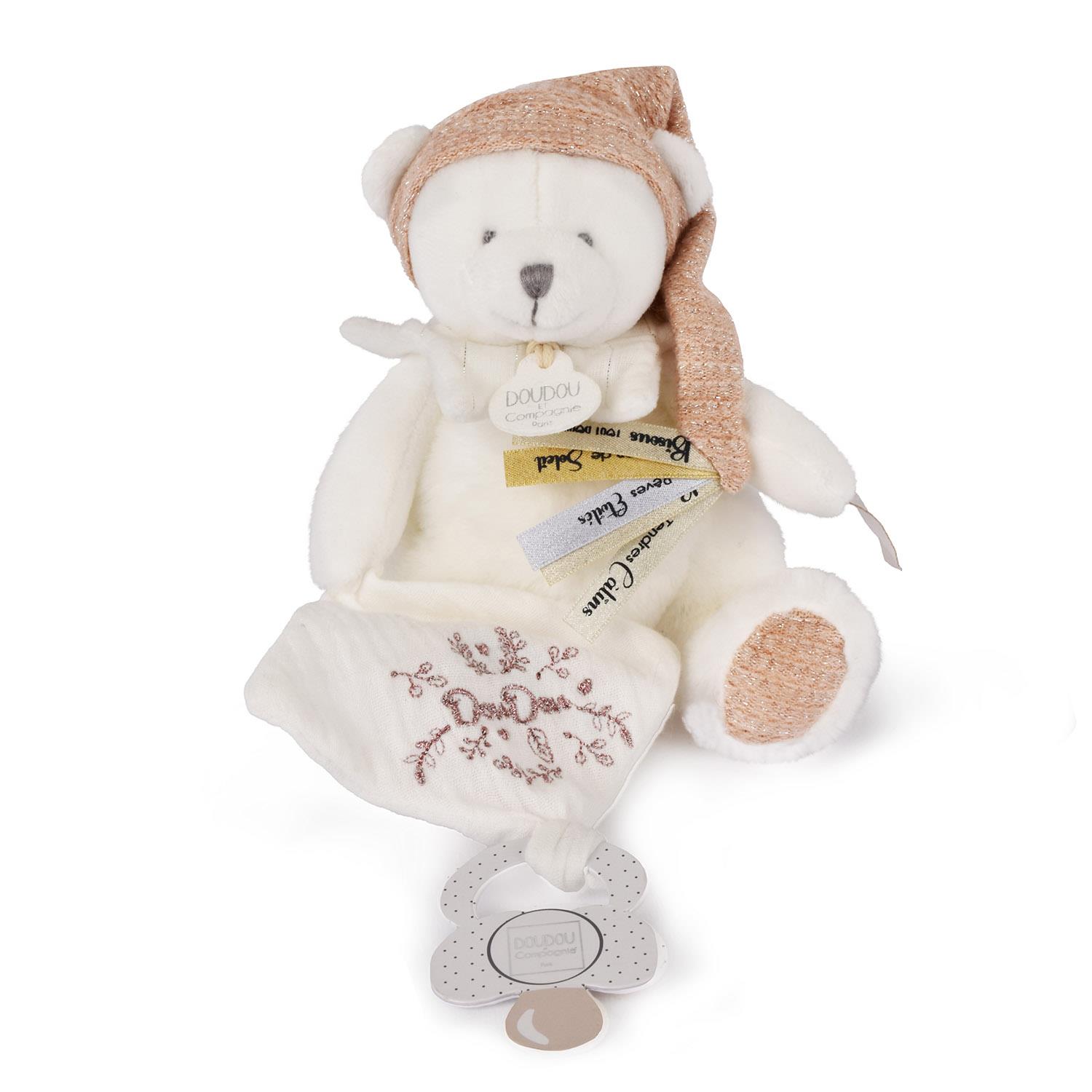 Doudou 25 ans ours pantin attache-sucette ROSE Doudou & Compagnie