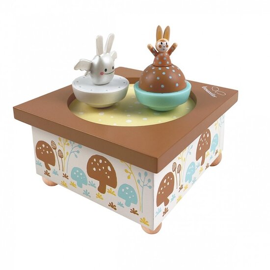 Trousselier Boîte à musique magnétique Bois Ange Lapin Bleu Ciel 