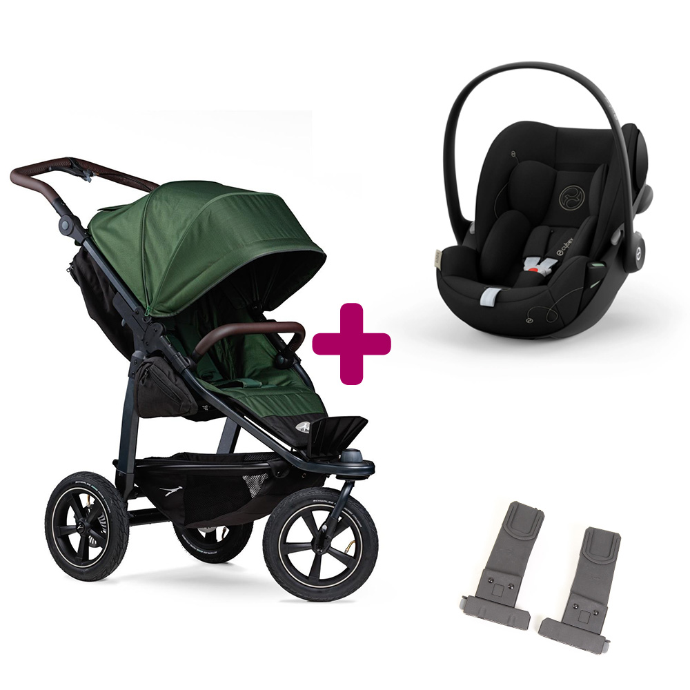 TFK - Pack Poussette Duo Mono 2 version sport Olive + adaptateurs coque + coque Cloud G i-size Moon Black  TFK