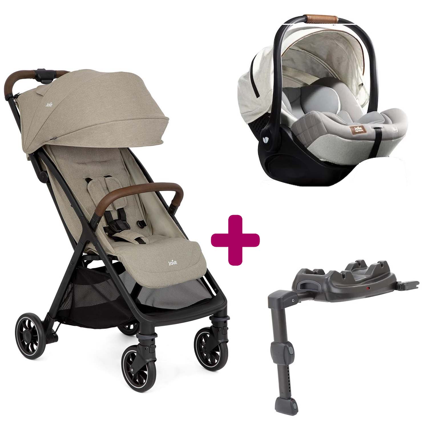 Joie - Pack Poussette Trio Pact Pro Oak + Coque i-Level Recline Oyster + Base Lx 2  Joie
