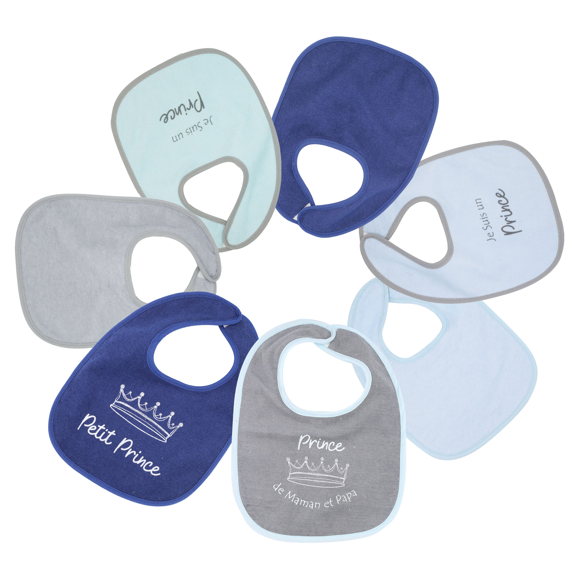 Trois Kilos Sept - Lot de 7 Bavoirs 1er âge BLEU Trois Kilos Sept