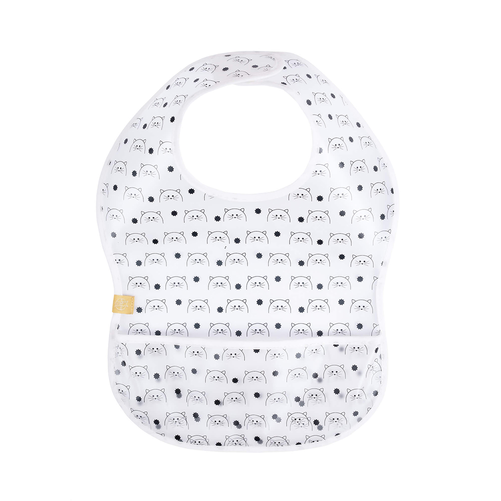 Bavoir plastifié avec poche ramasse miettes Little Chums Chat BLANC Lässig