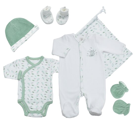 Trois Kilos Sept Kit Naissance Chat - 6 Pcs  0M Blanc / Vert Sauge 0M