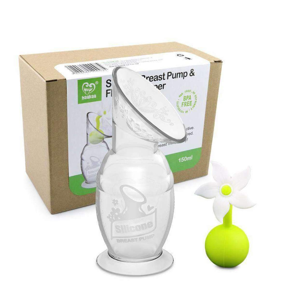 Recueil-lait en silicone avec base ventouse + bouchon Petite fleur BLANC Haakaa