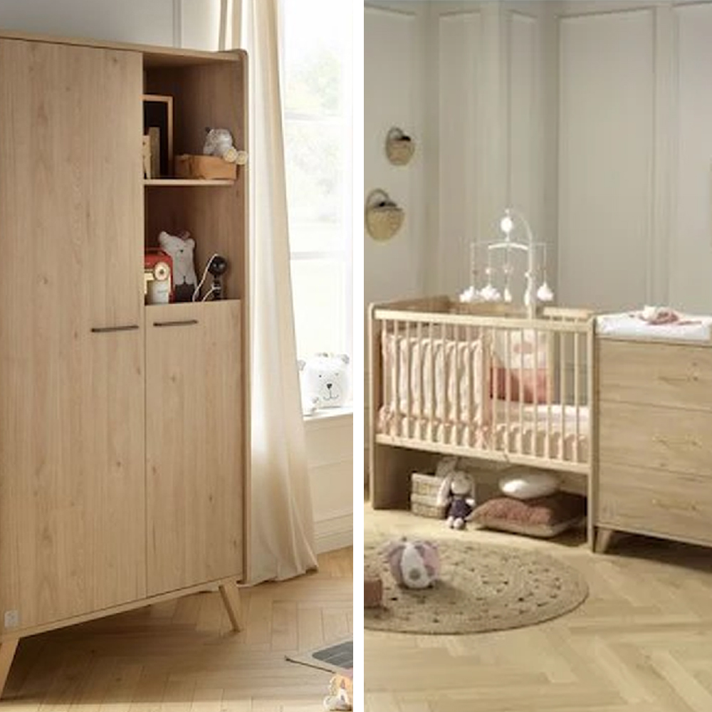 Chambre bébé complète Arty : lit combiné évolutif 60x120, armoire Sauthon