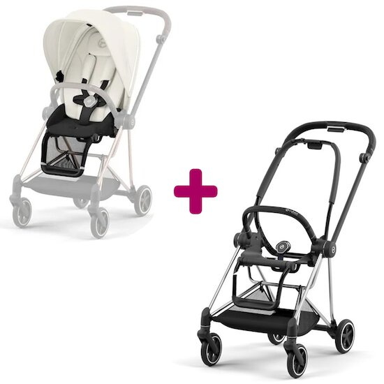 Cybex Pack Châssis poussette Mios chrome black + Siège Off White  