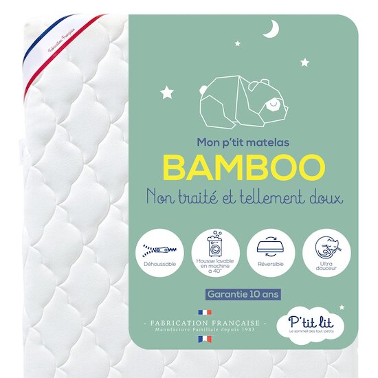 P'tit lit Mon P'tit Matelas Bamboo déhoussable - ecru 70x140x12cm